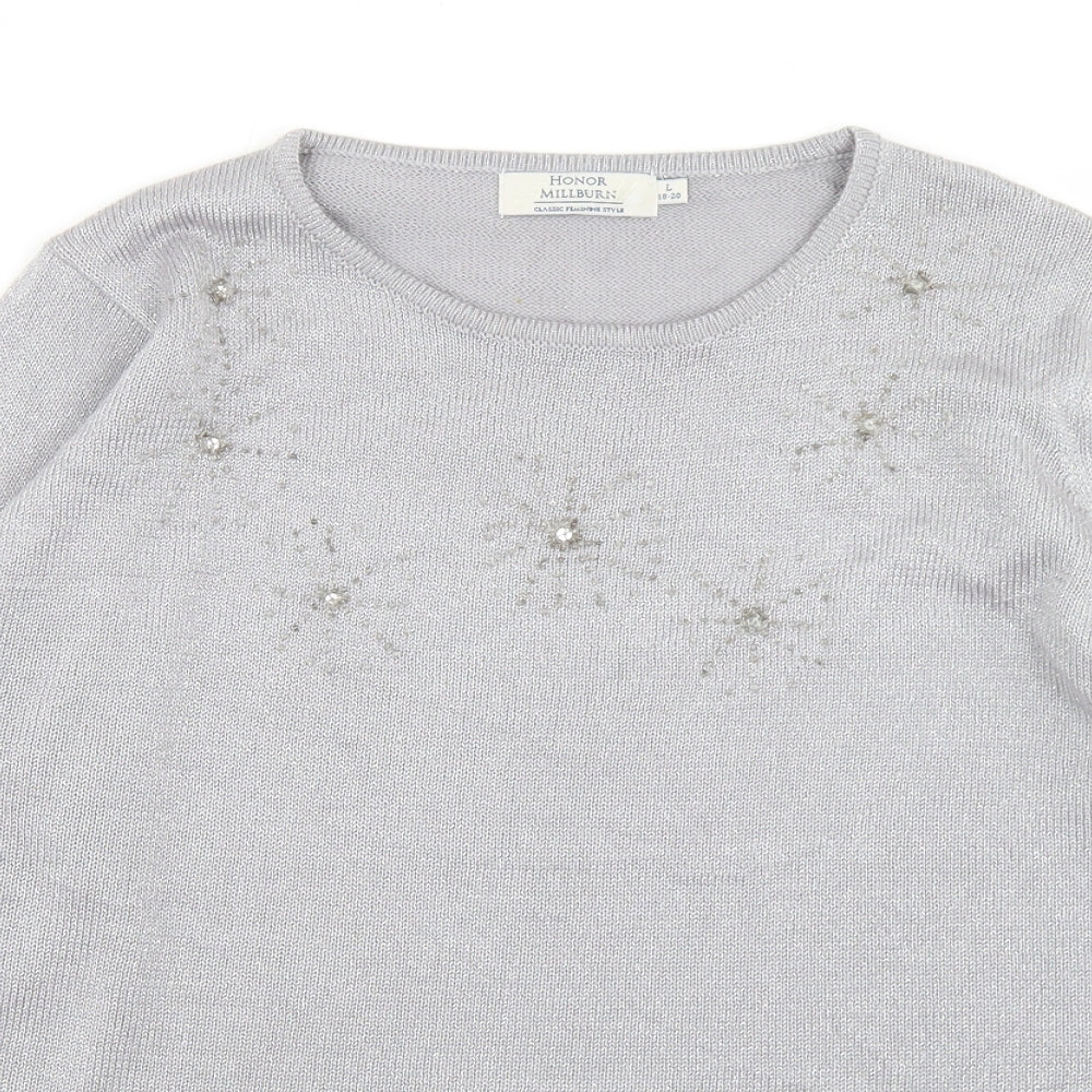 Honor Millburn Womens Grey Crew Neck  Polyester Pullover Jumper Size 18
