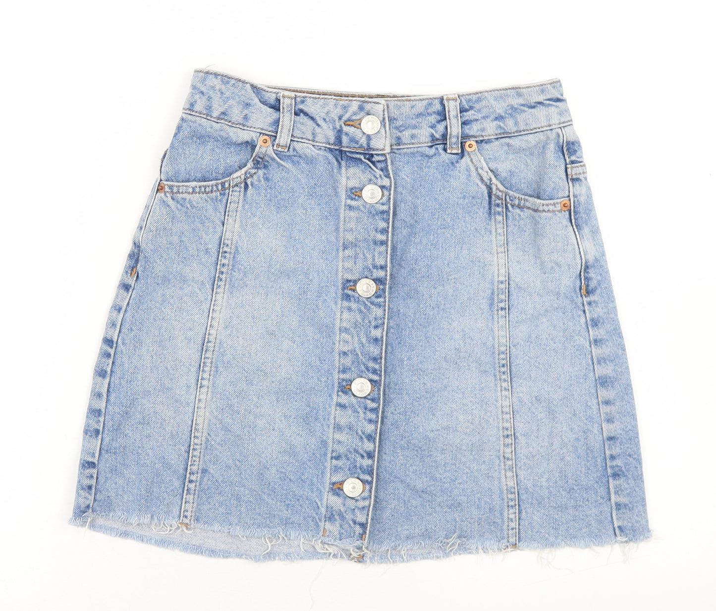 Topshop Womens Blue  Cotton A-Line Skirt Size 8   Button