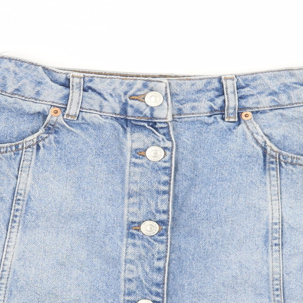 Topshop Womens Blue  Cotton A-Line Skirt Size 8   Button