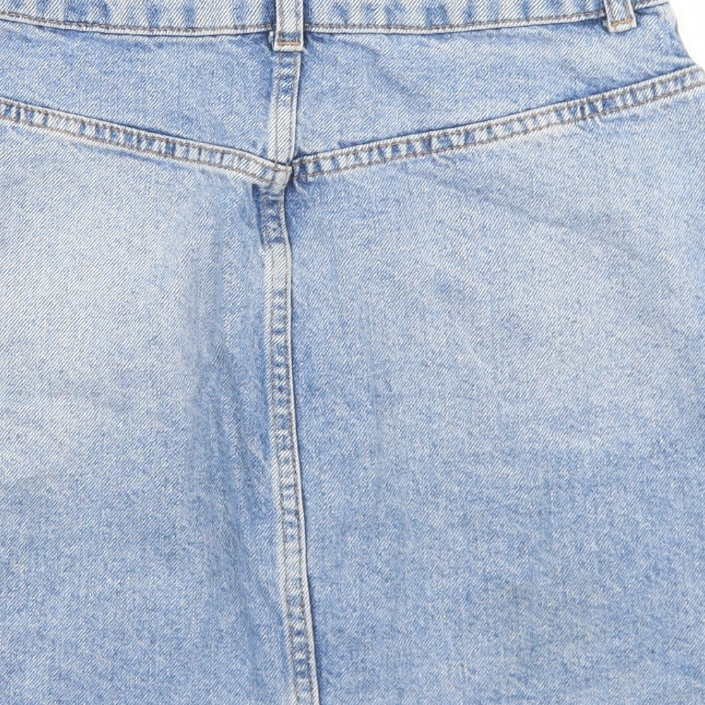 Topshop Womens Blue  Cotton A-Line Skirt Size 8   Button