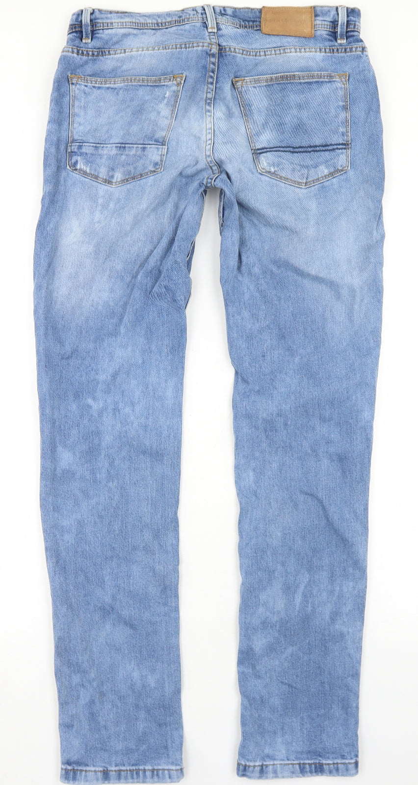 Pull & Bear Mens Blue  Cotton Skinny Jeans Size 32 in L32 in Regular Button