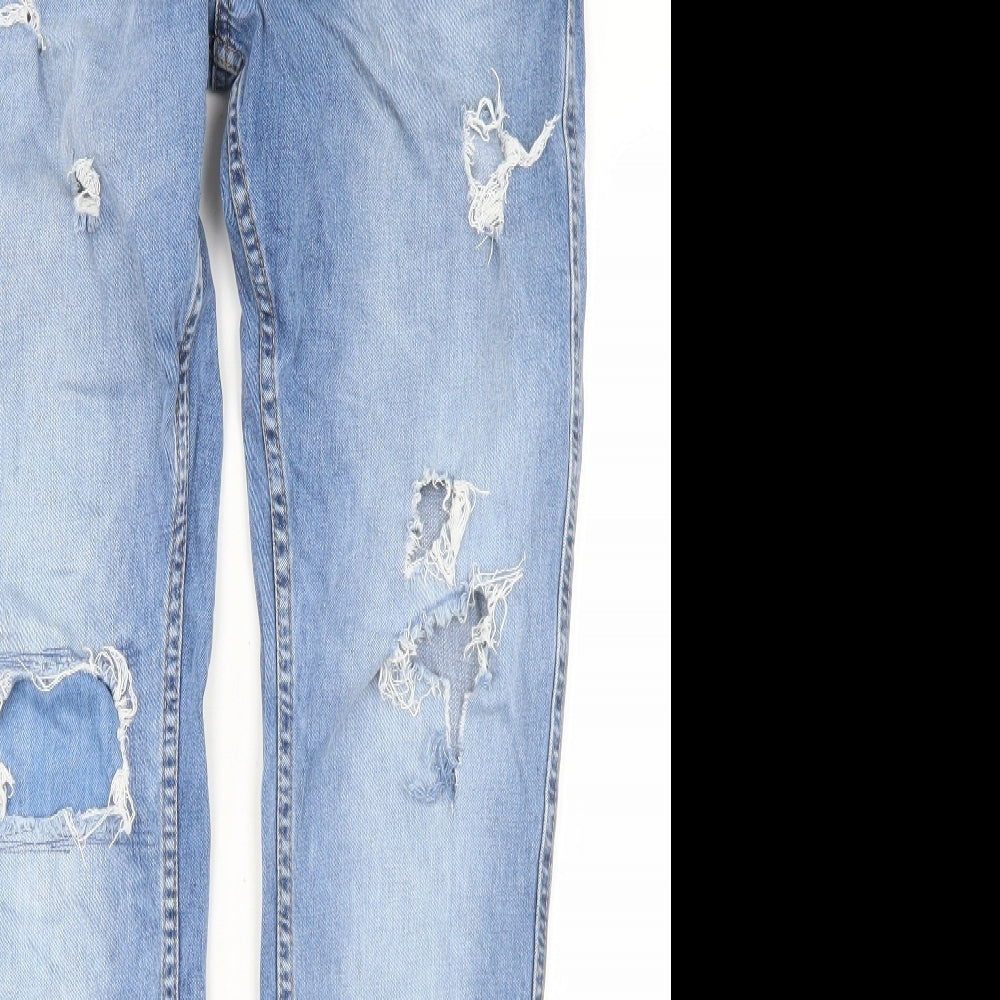 Pull & Bear Mens Blue  Cotton Skinny Jeans Size 32 in L32 in Regular Button