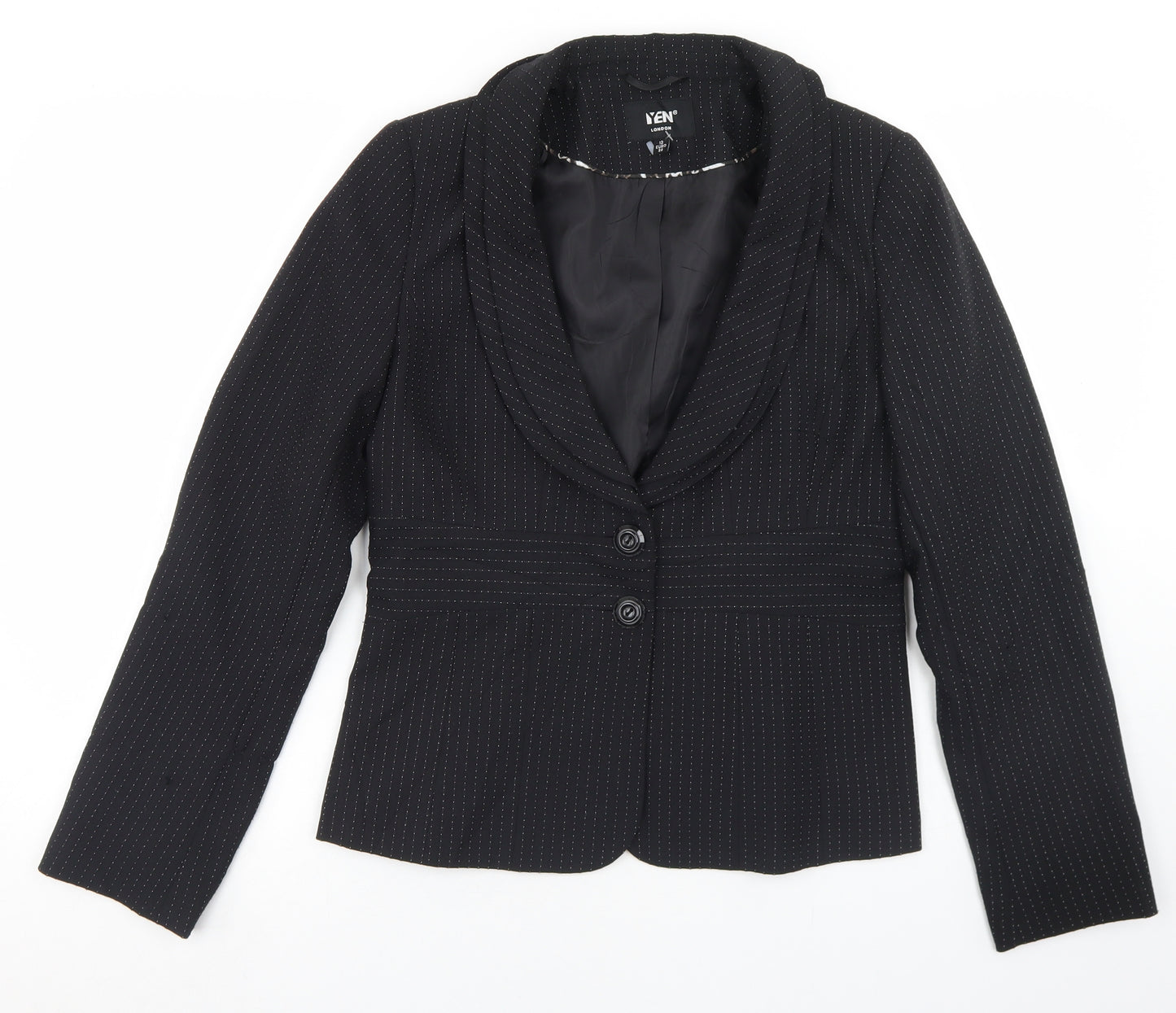 Yen Womens Black Polka Dot Polyester Jacket Blazer Size 12