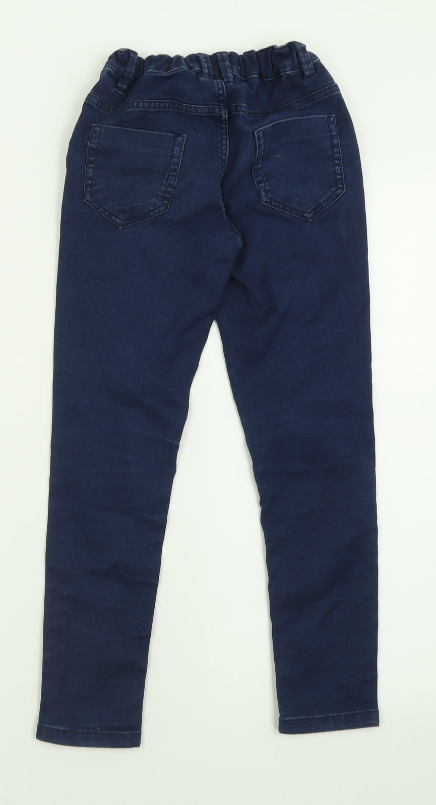 Marks and Spencer Girls Blue  Cotton Straight Jeans Size 8-9 Years  Regular Button