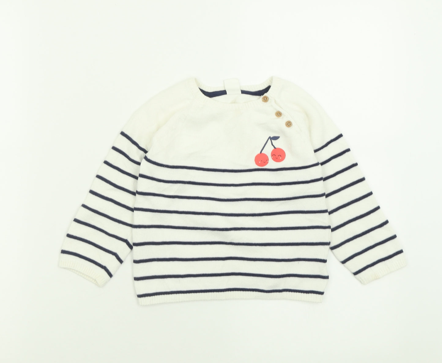 H&M Girls White Striped Cotton Pullover Jumper Size 12-18 Months  Button
