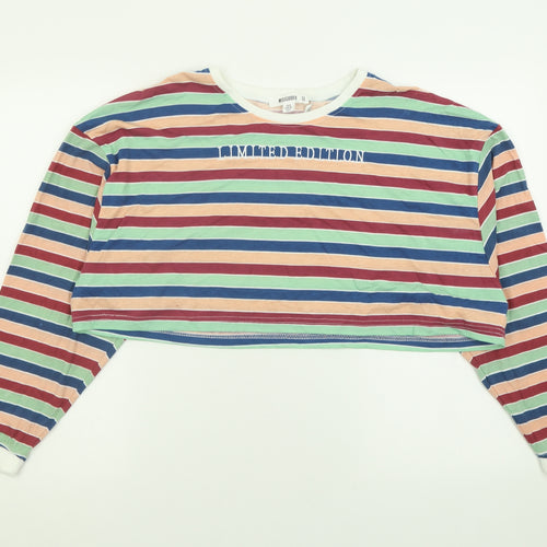 Missguided Womens Multicoloured Striped Polyester Cropped T-Shirt Size 8 Crew Neck