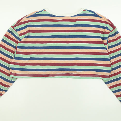 Missguided Womens Multicoloured Striped Polyester Cropped T-Shirt Size 8 Crew Neck