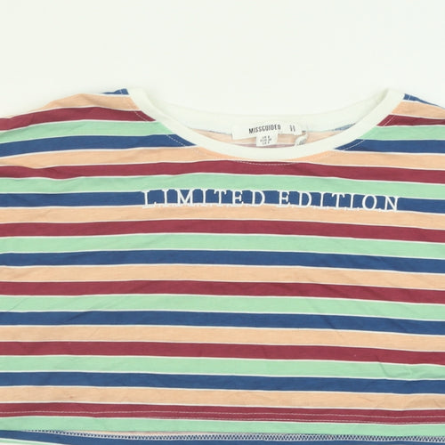 Missguided Womens Multicoloured Striped Polyester Cropped T-Shirt Size 8 Crew Neck