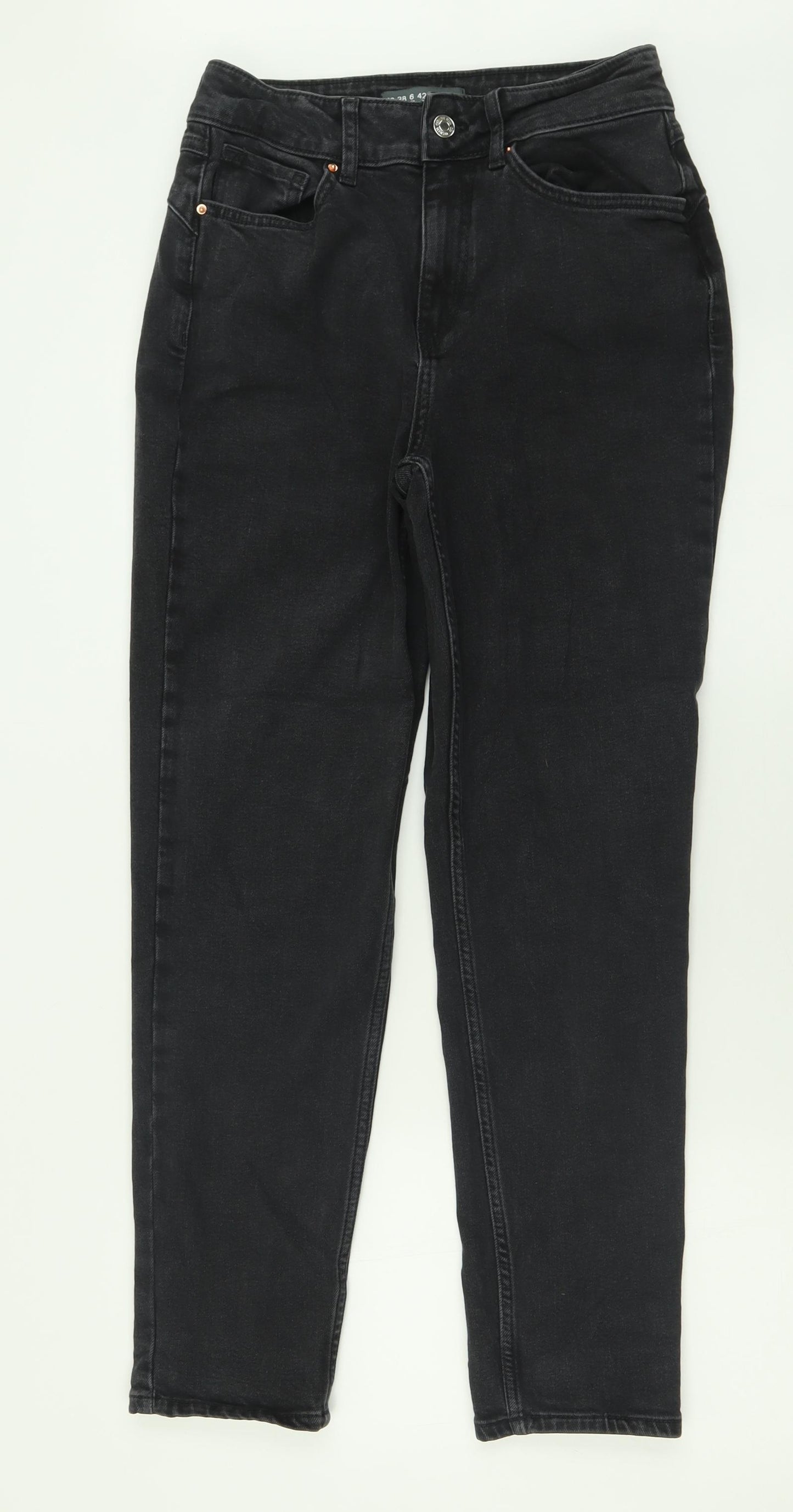 Primark Womens Black  Cotton Straight Jeans Size 10 L28 in Regular Button