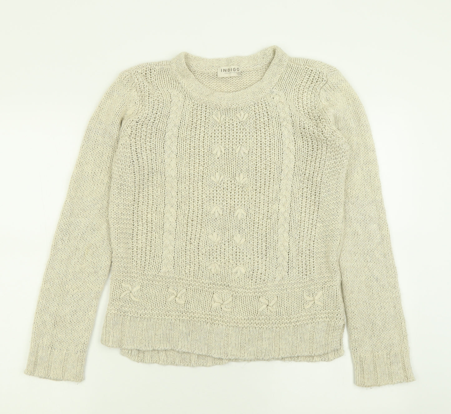 Indigo Womens Beige Crew Neck  Acrylic Pullover Jumper Size 10