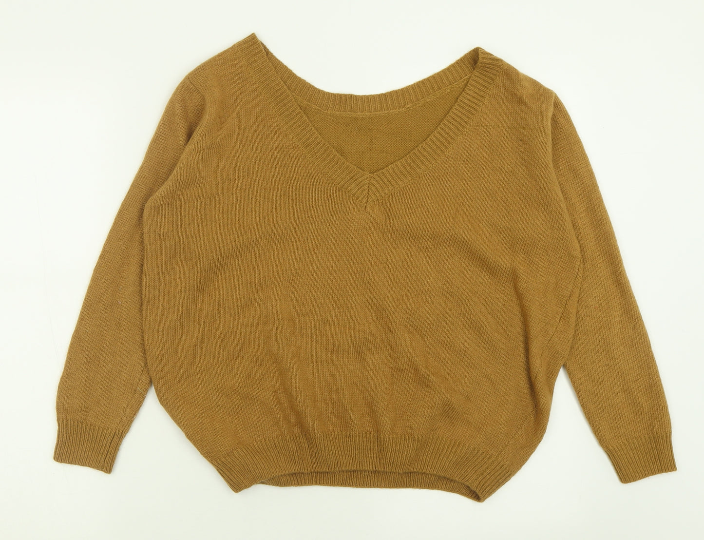 Kilibbi Womens Yellow V-Neck  Wool Pullover Jumper Size M