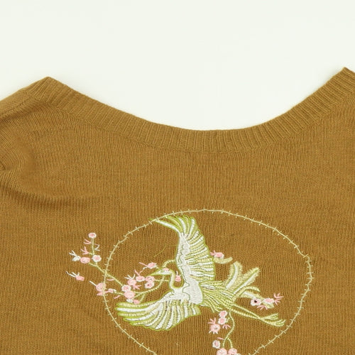 Kilibbi Womens Yellow V-Neck  Wool Pullover Jumper Size M