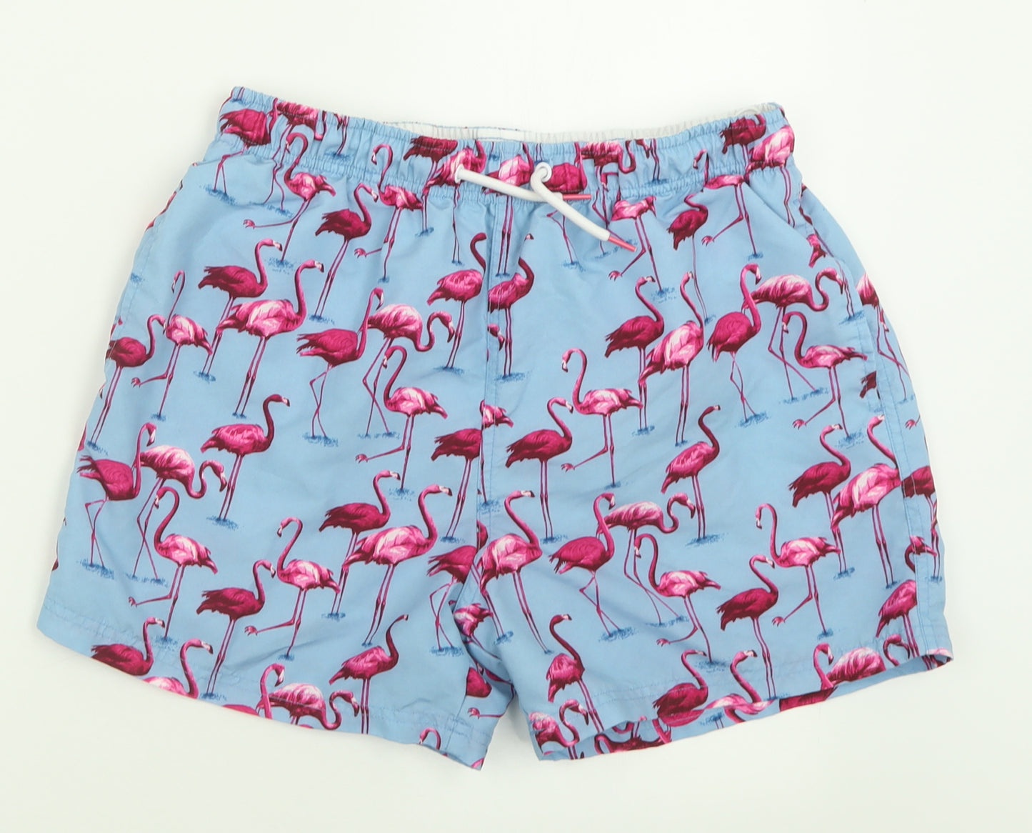 Primark Mens Blue Geometric Polyester Sweat Shorts Size M  Regular Tie - Flamingo