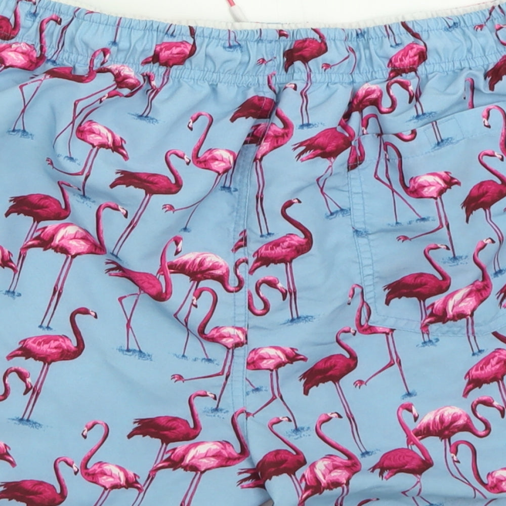 Primark Mens Blue Geometric Polyester Sweat Shorts Size M  Regular Tie - Flamingo