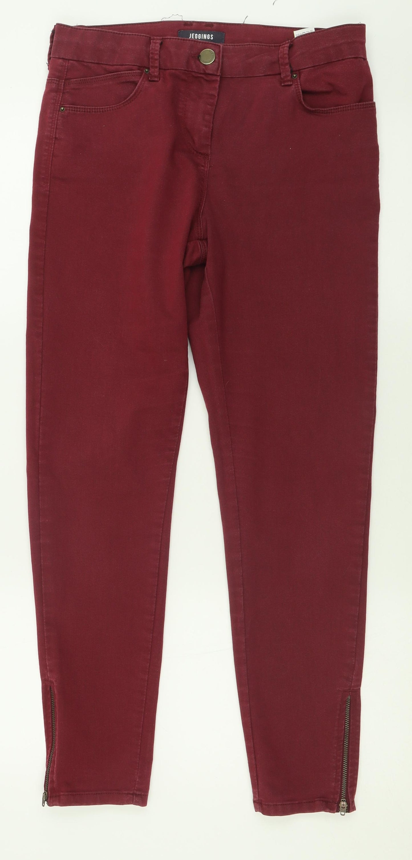 Marks and Spencer Womens Purple  Cotton Jegging Trousers Size 12 L28 in Regular Button