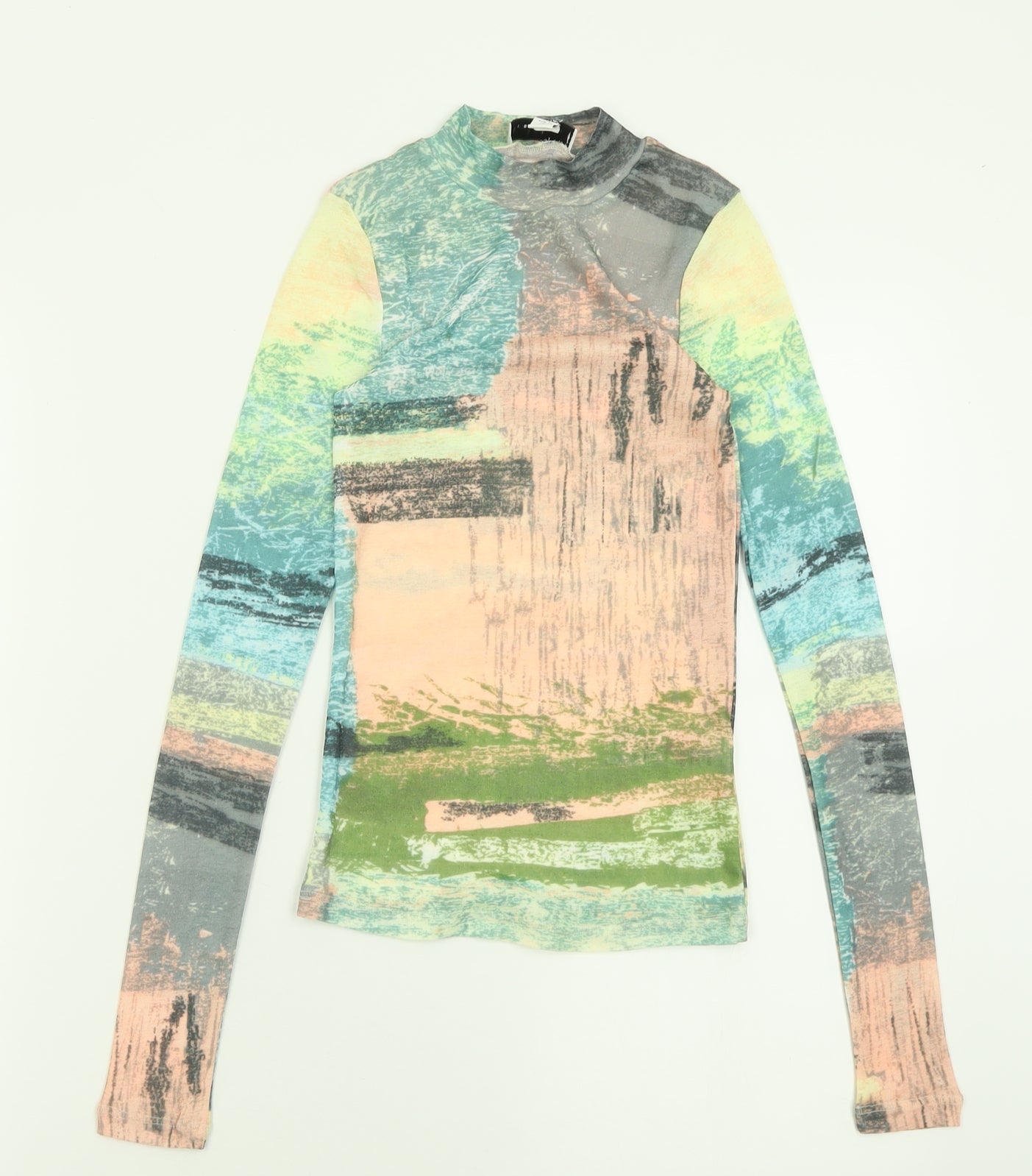Topshop Womens Multicoloured  Polyester Basic T-Shirt Size 6 Crew Neck