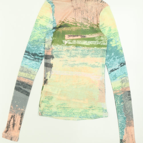 Topshop Womens Multicoloured  Polyester Basic T-Shirt Size 6 Crew Neck