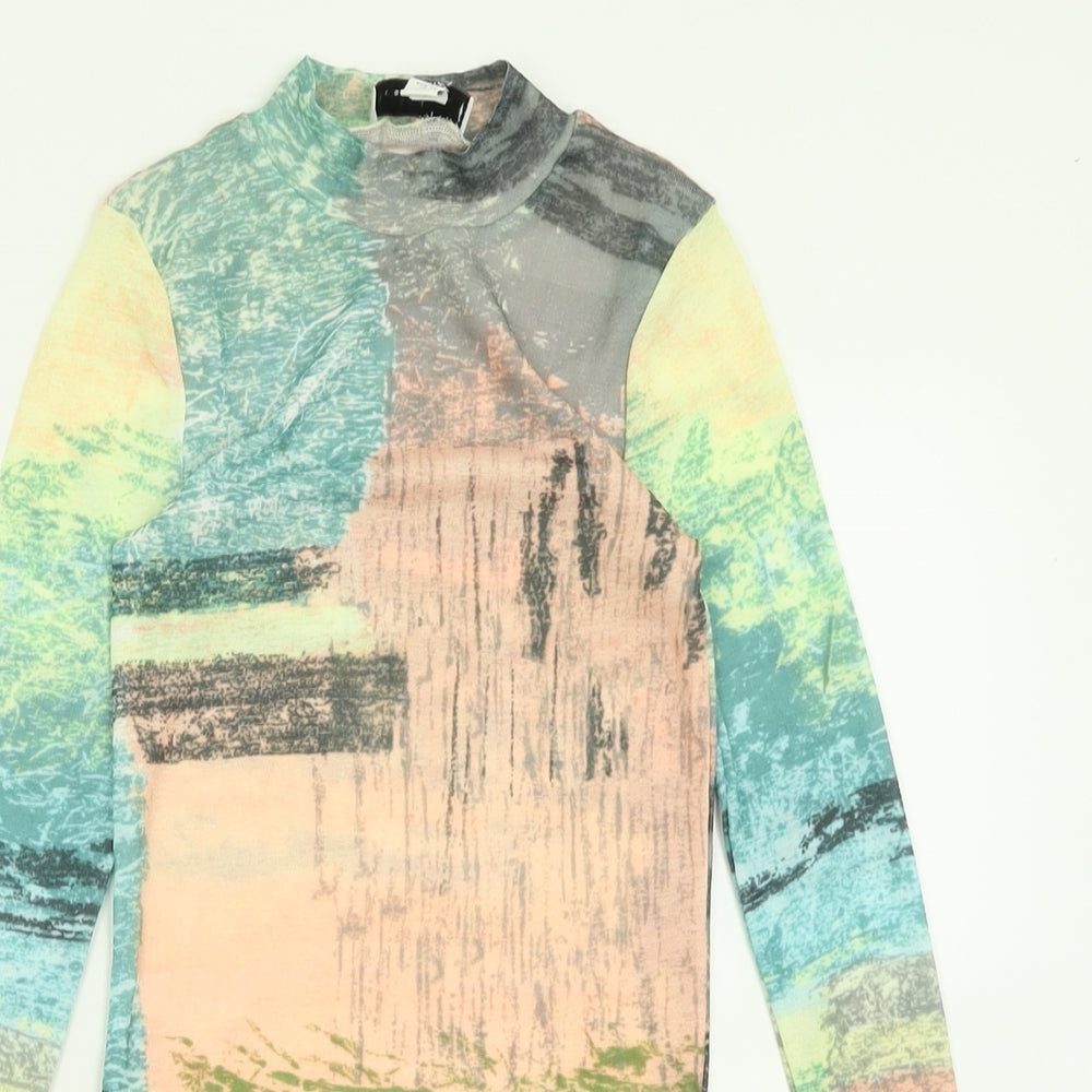 Topshop Womens Multicoloured  Polyester Basic T-Shirt Size 6 Crew Neck