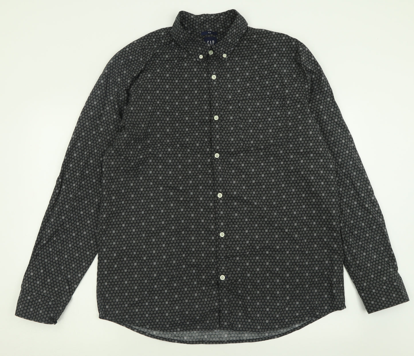 Gap Mens Black Geometric Cotton  Button-Up Size XL Collared Button