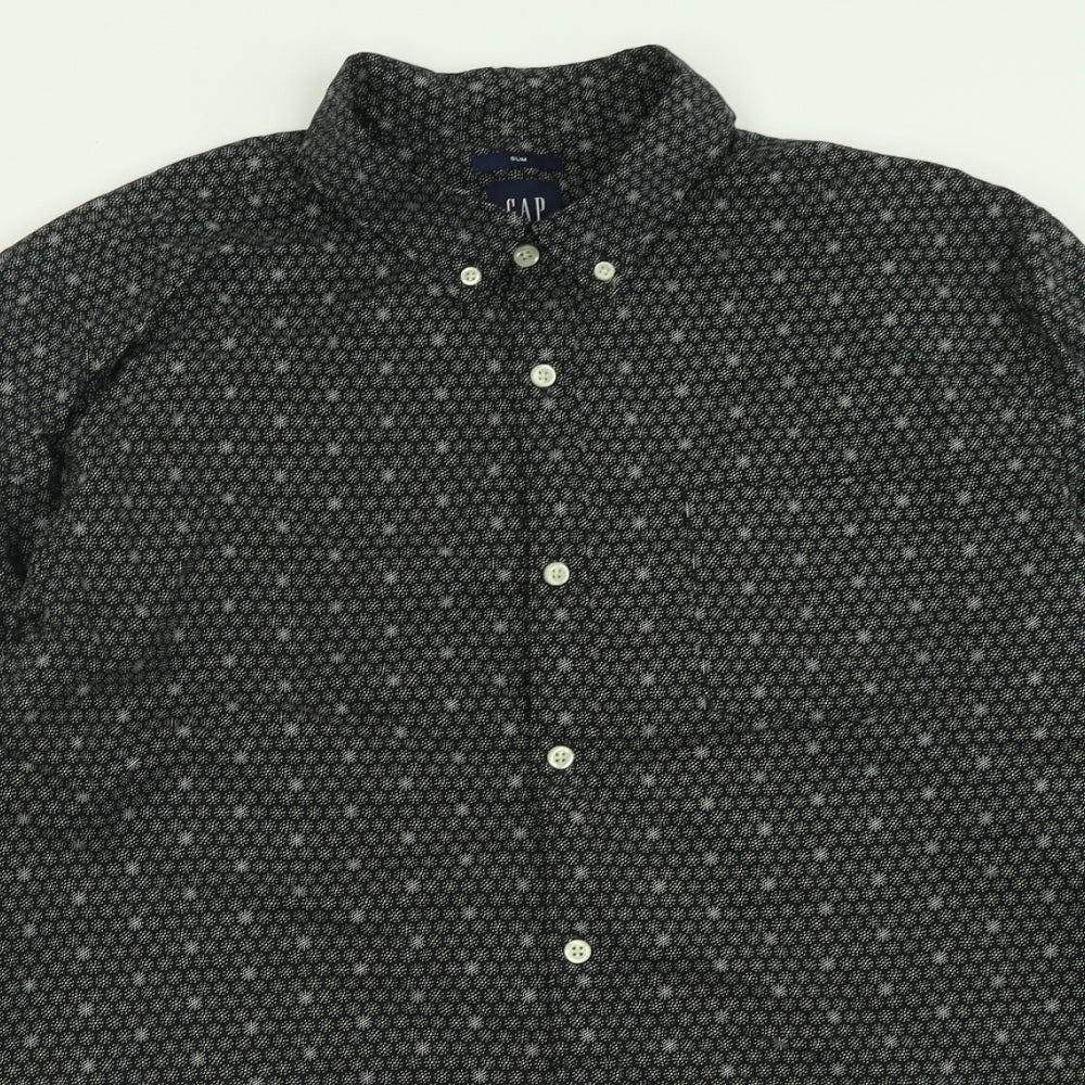 Gap Mens Black Geometric Cotton  Button-Up Size XL Collared Button