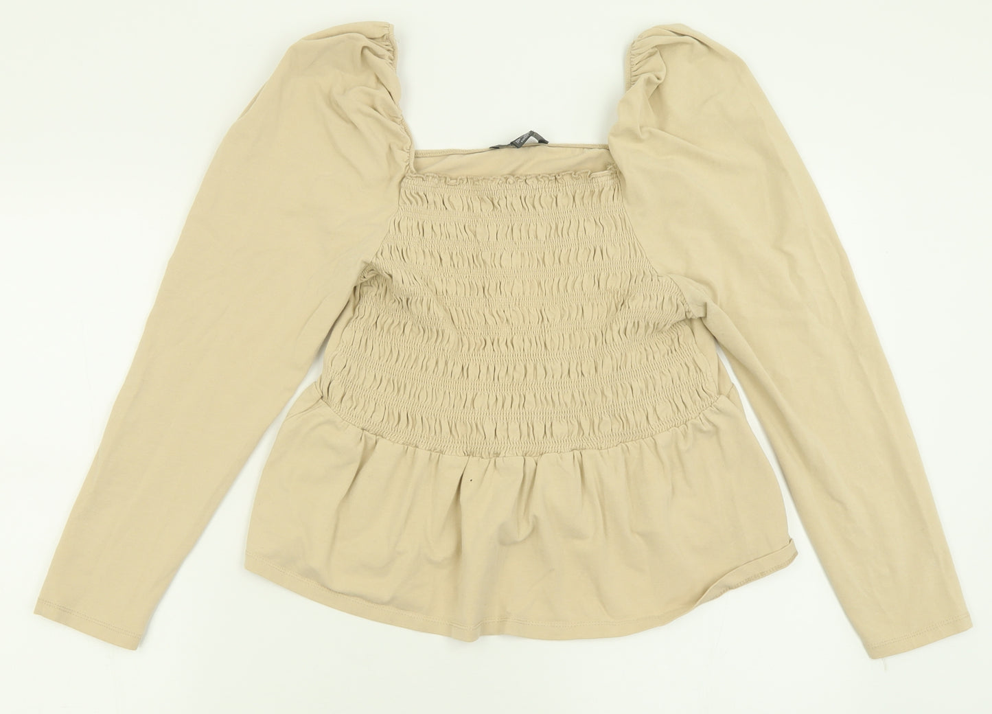 Primark Womens Beige  Cotton Basic Blouse Size L Square Neck