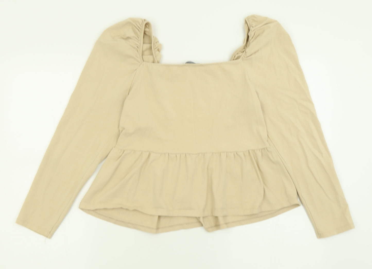 Primark Womens Beige  Cotton Basic Blouse Size L Square Neck