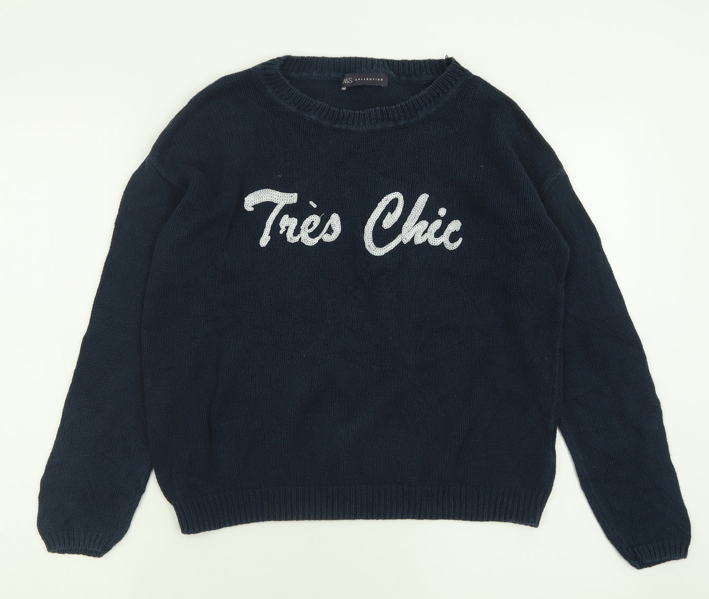 Marks and Spencer Womens Black Crew Neck  Cotton Pullover Jumper Size 12