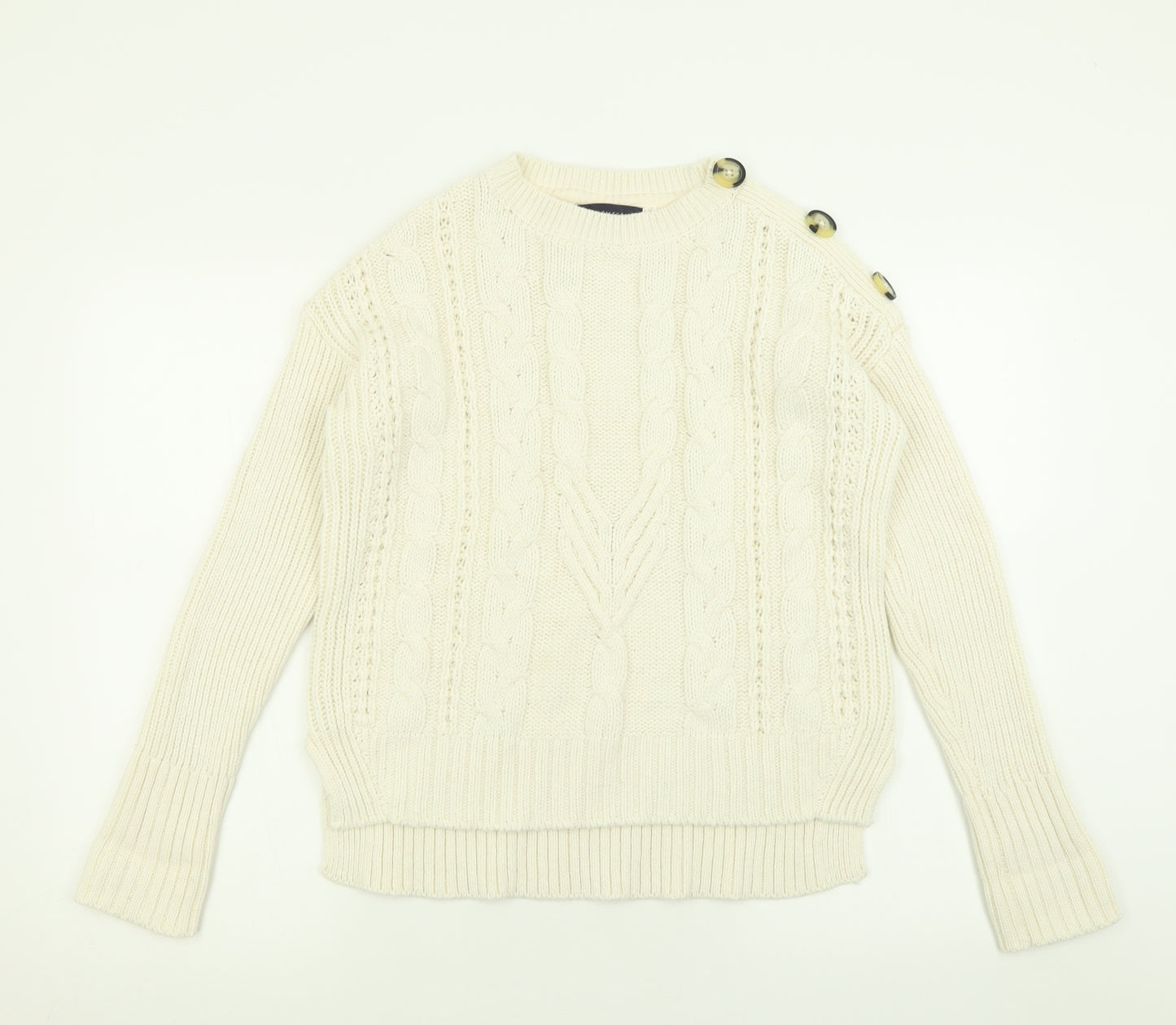 Marks and Spencer Womens White Crew Neck  Cotton Pullover Jumper Size 10