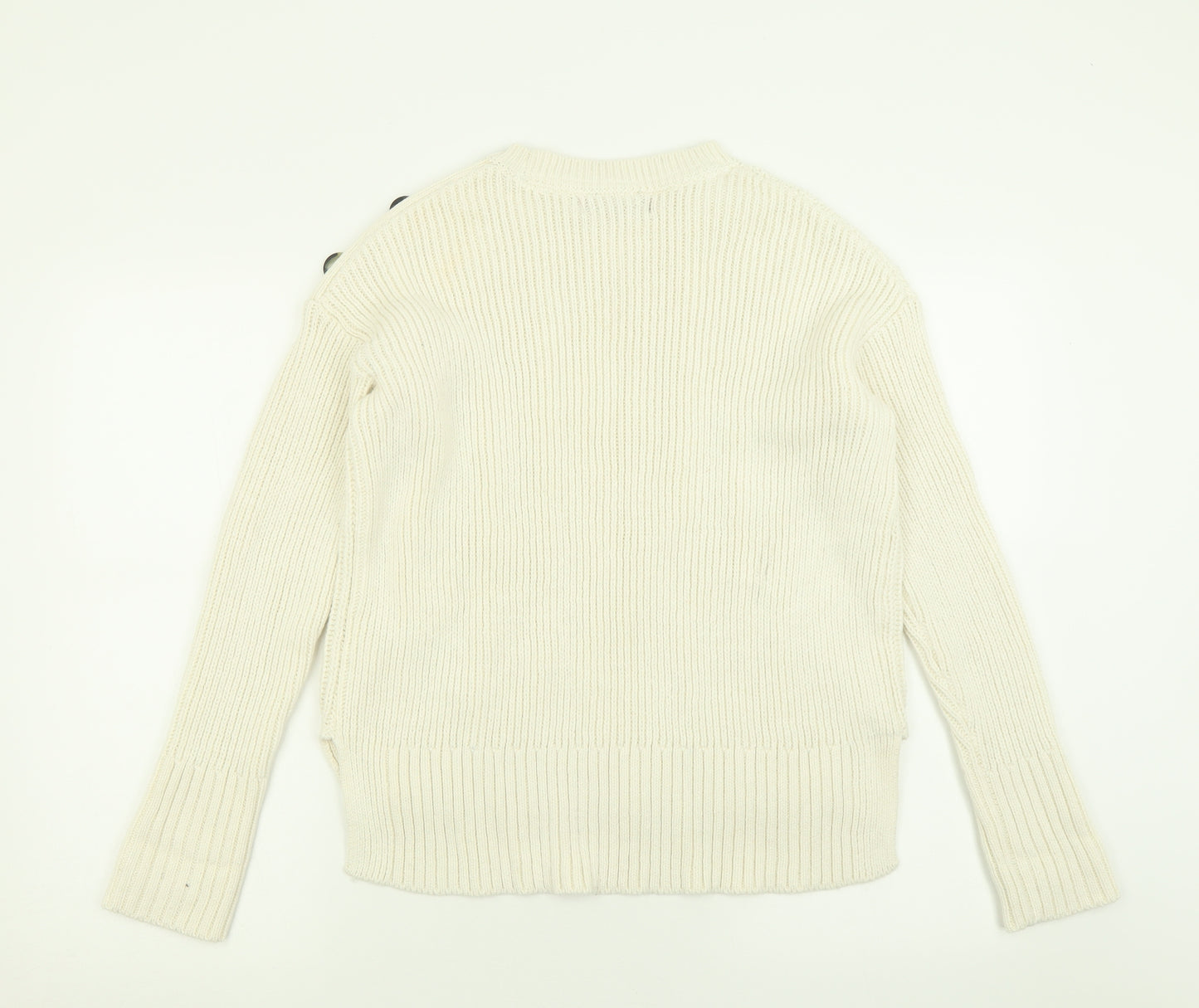 Marks and Spencer Womens White Crew Neck  Cotton Pullover Jumper Size 10