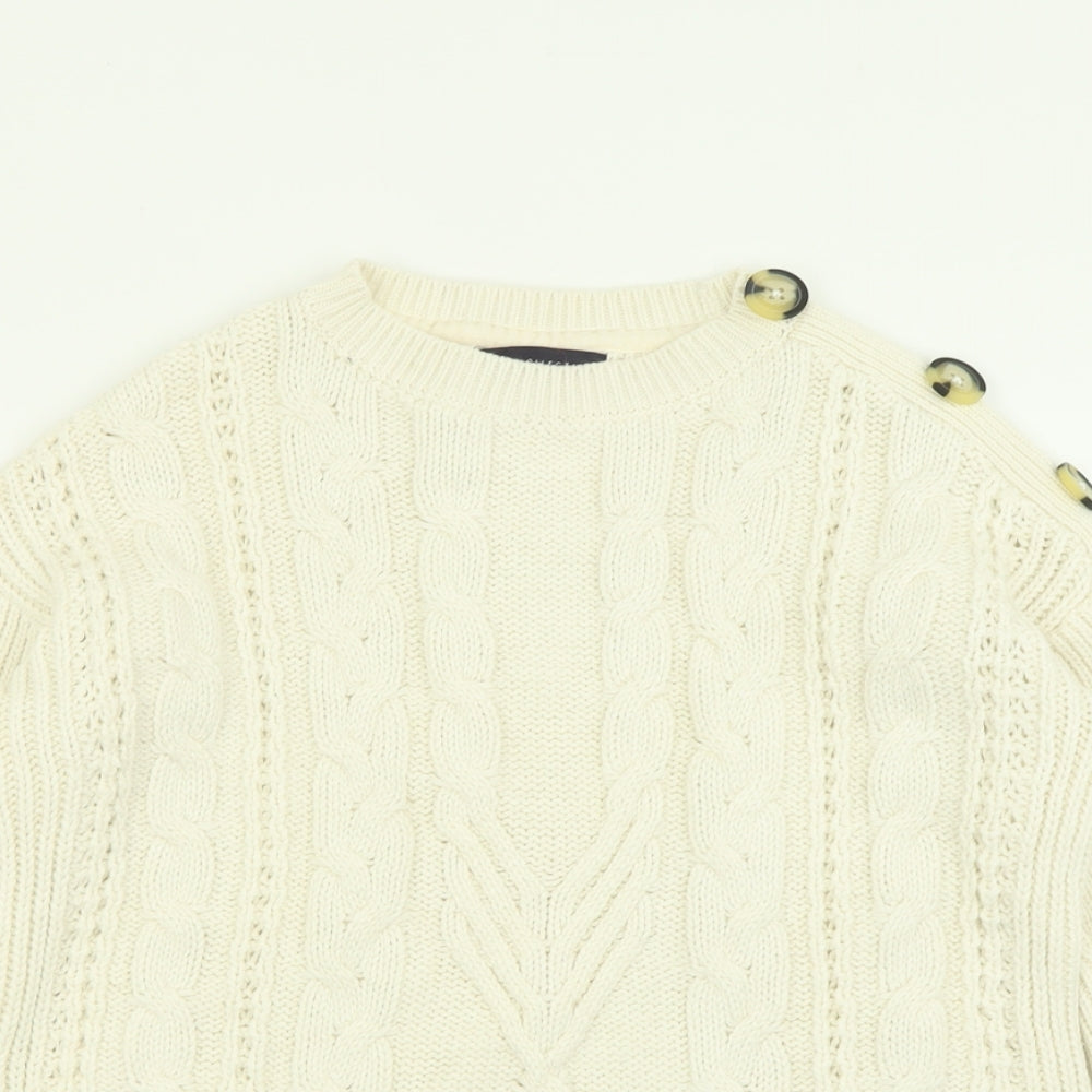 Marks and Spencer Womens White Crew Neck  Cotton Pullover Jumper Size 10