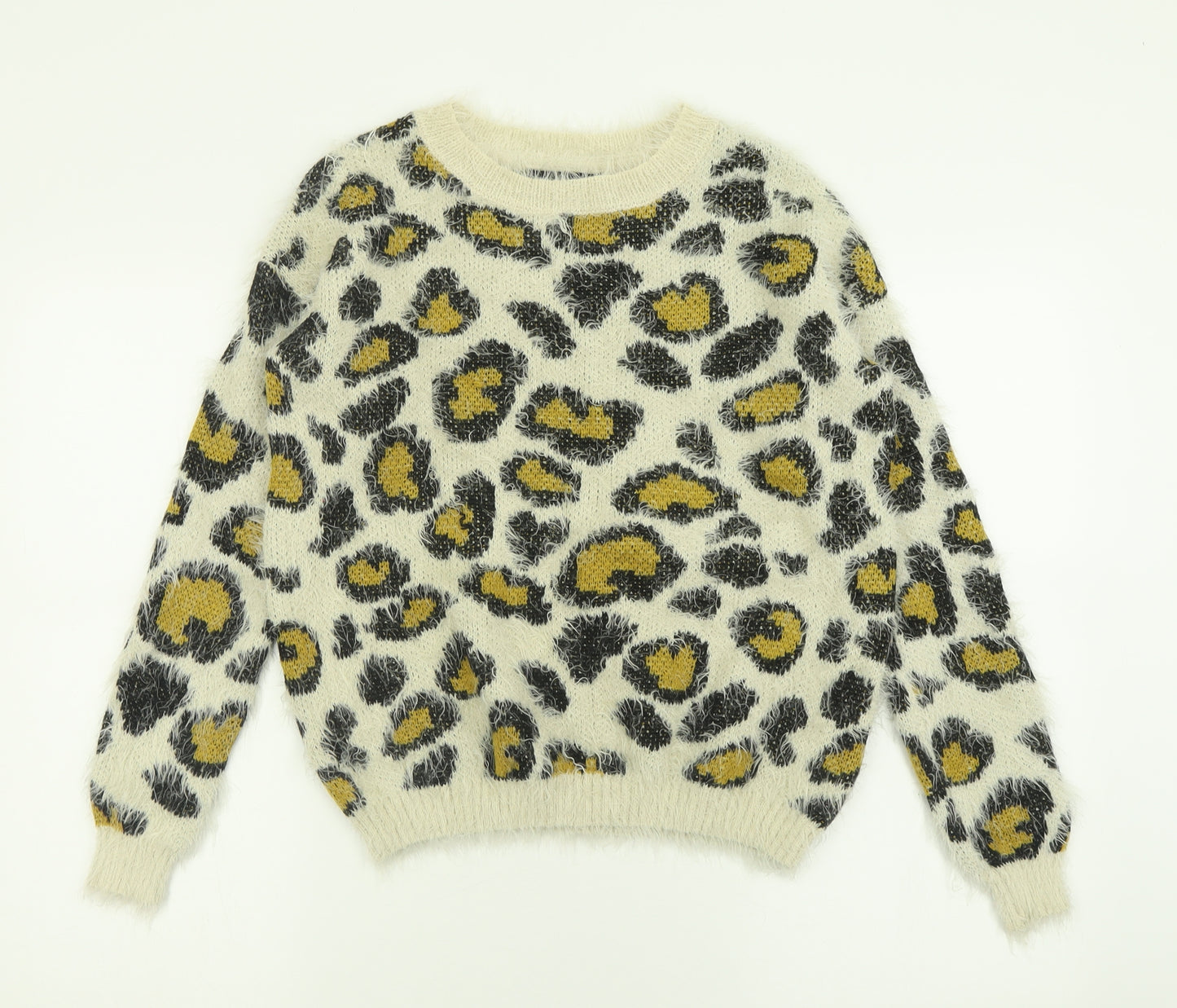 Atmosphere Womens Ivory Crew Neck Animal Print Nylon Pullover Jumper Size 8