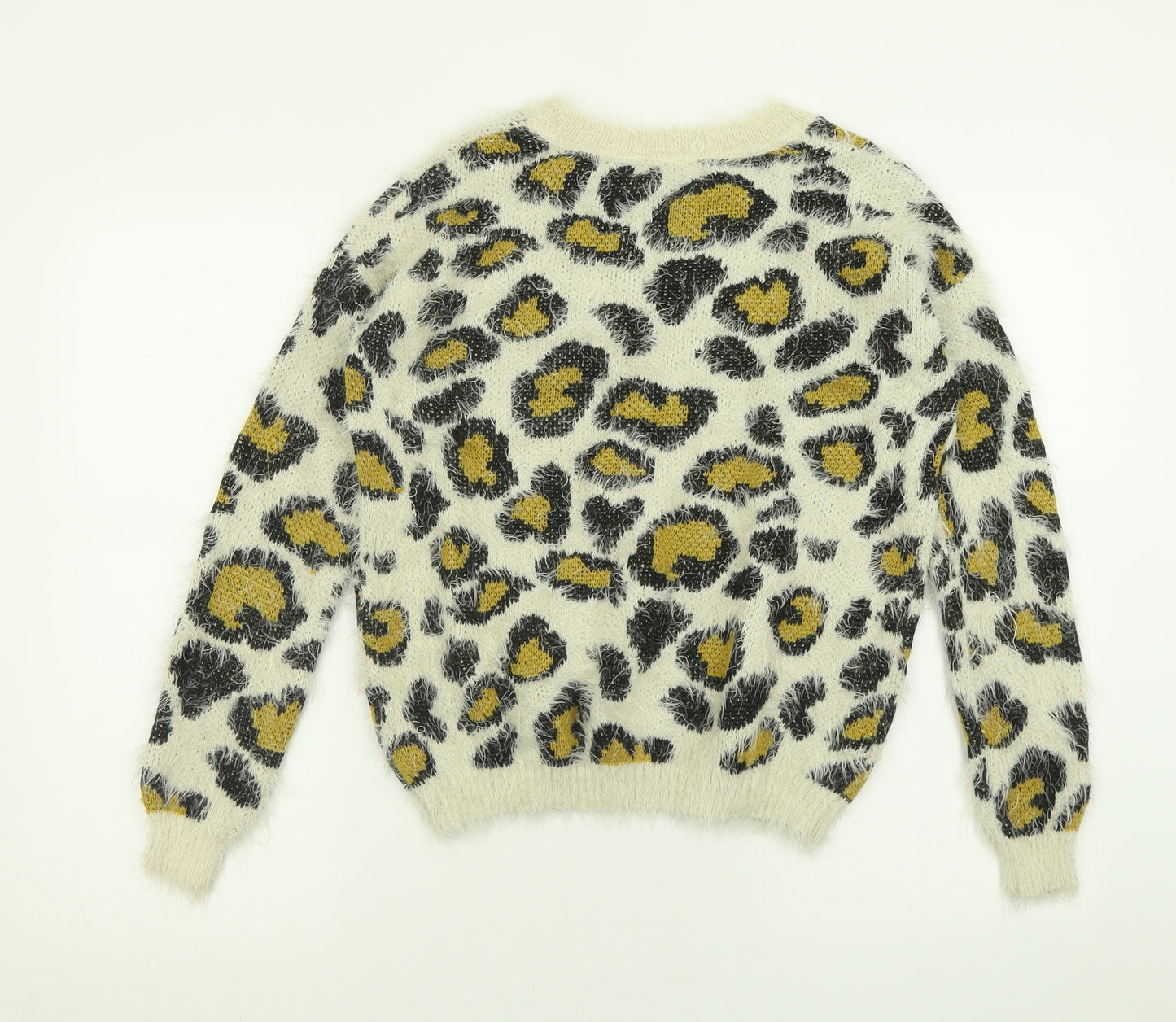 Atmosphere Womens Ivory Crew Neck Animal Print Nylon Pullover Jumper Size 8