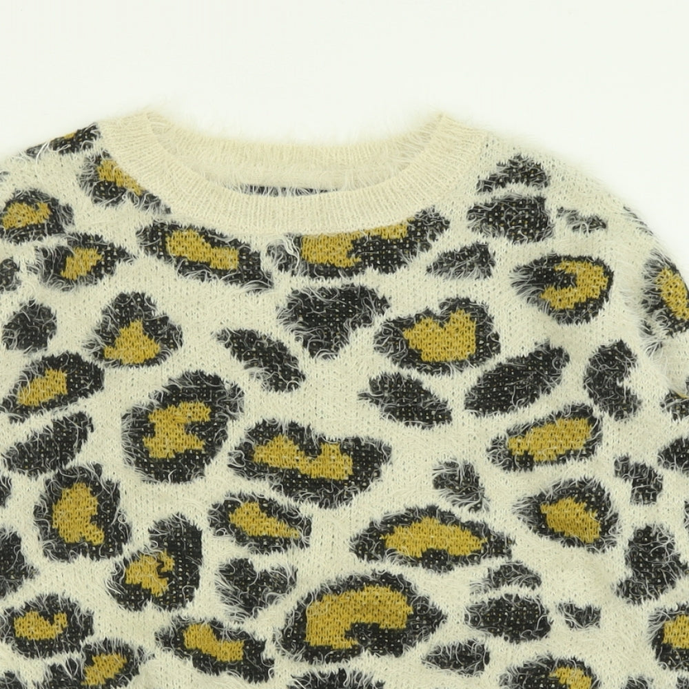 Atmosphere Womens Ivory Crew Neck Animal Print Nylon Pullover Jumper Size 8