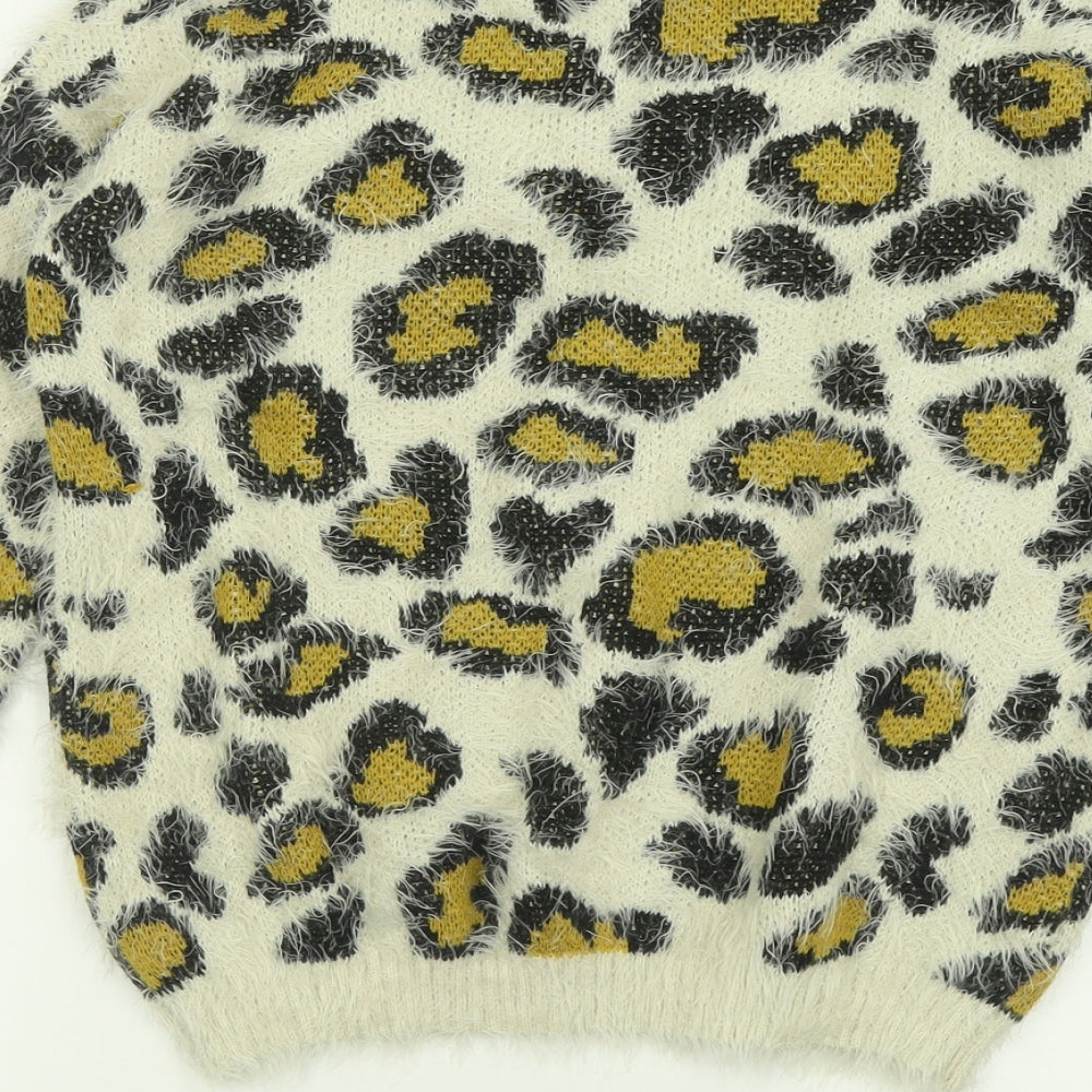 Atmosphere Womens Ivory Crew Neck Animal Print Nylon Pullover Jumper Size 8