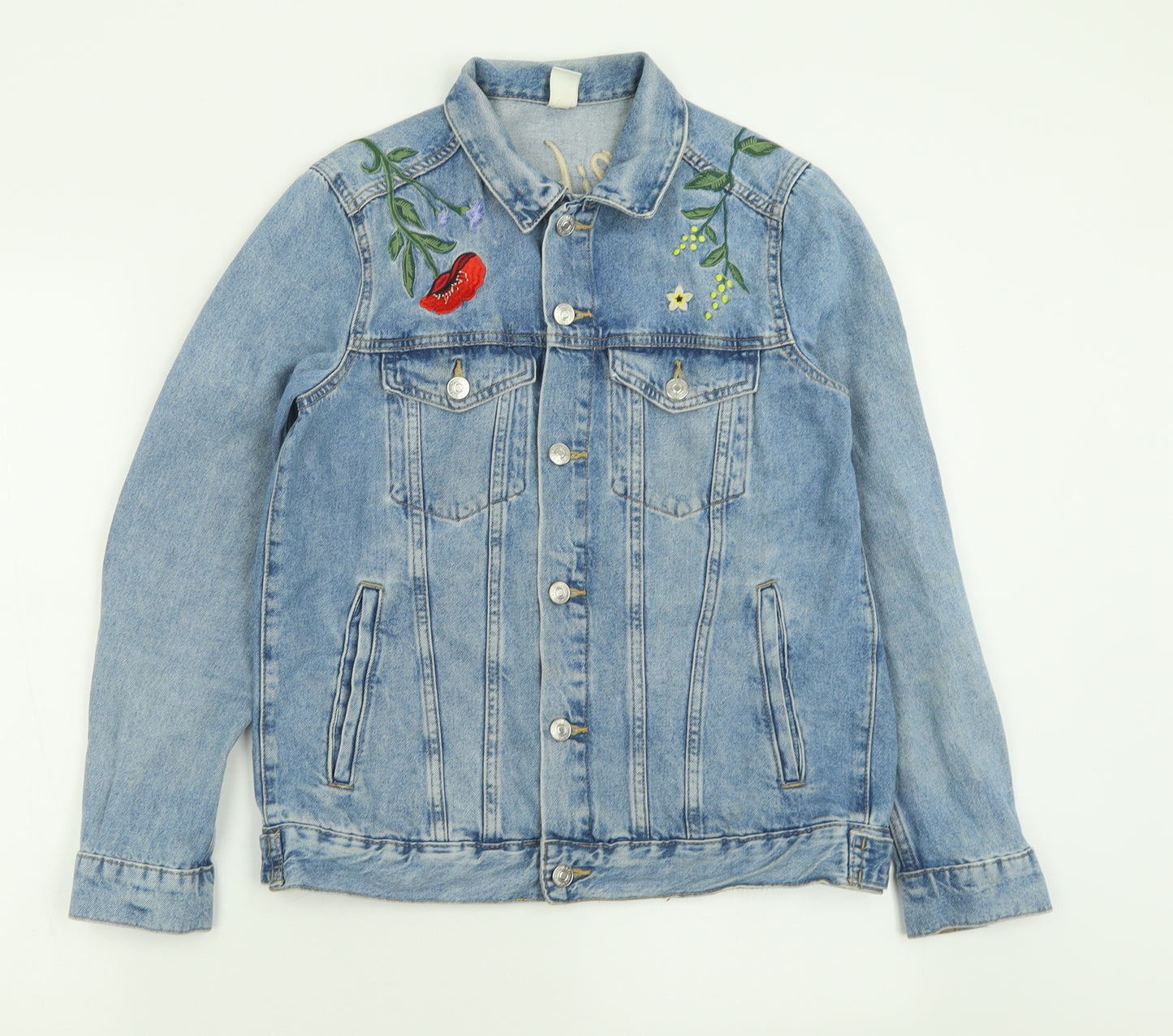 H&M Womens Blue Floral  Jacket  Size 10  Button