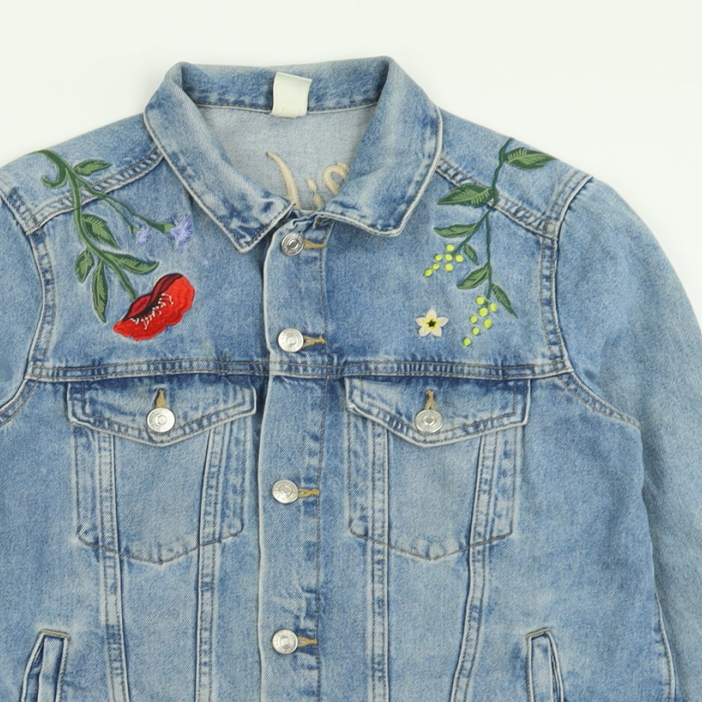 H&M Womens Blue Floral  Jacket  Size 10  Button