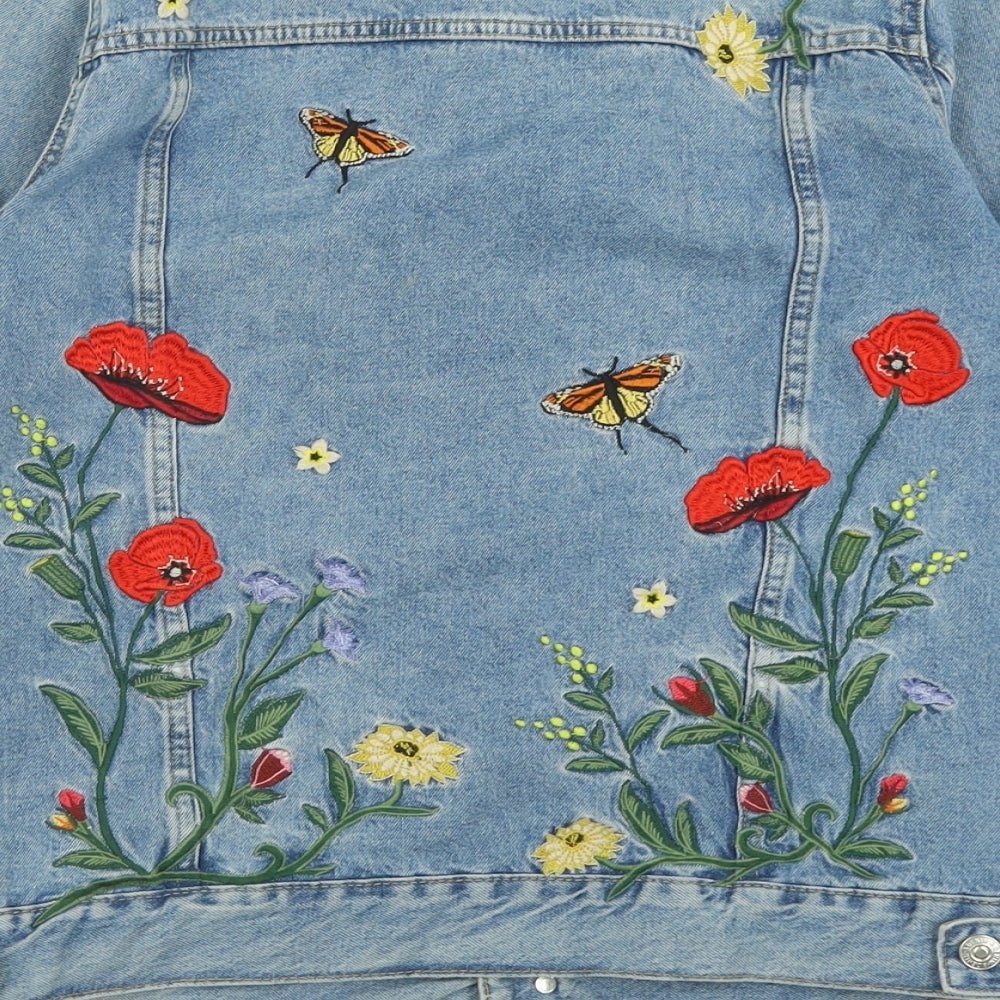H&M Womens Blue Floral  Jacket  Size 10  Button