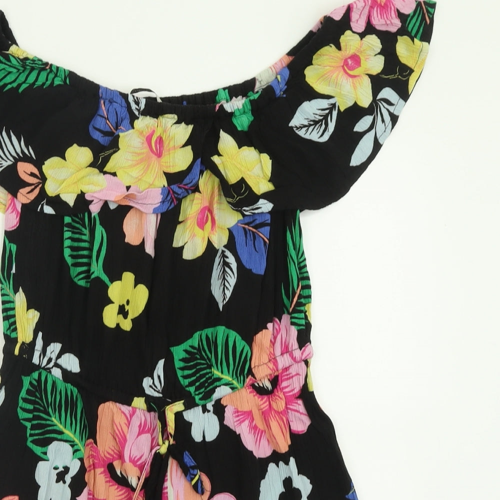 George Womens Black Floral Viscose Playsuit One-Piece Size 10  Pullover