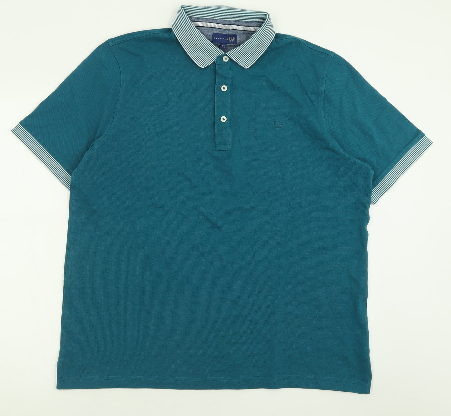 Lincoln Mens Blue Striped Polyester  Polo Size XL Collared Button