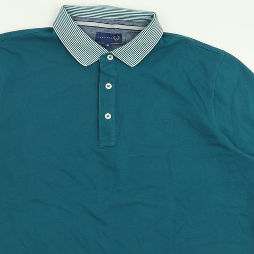 Lincoln Mens Blue Striped Polyester  Polo Size XL Collared Button