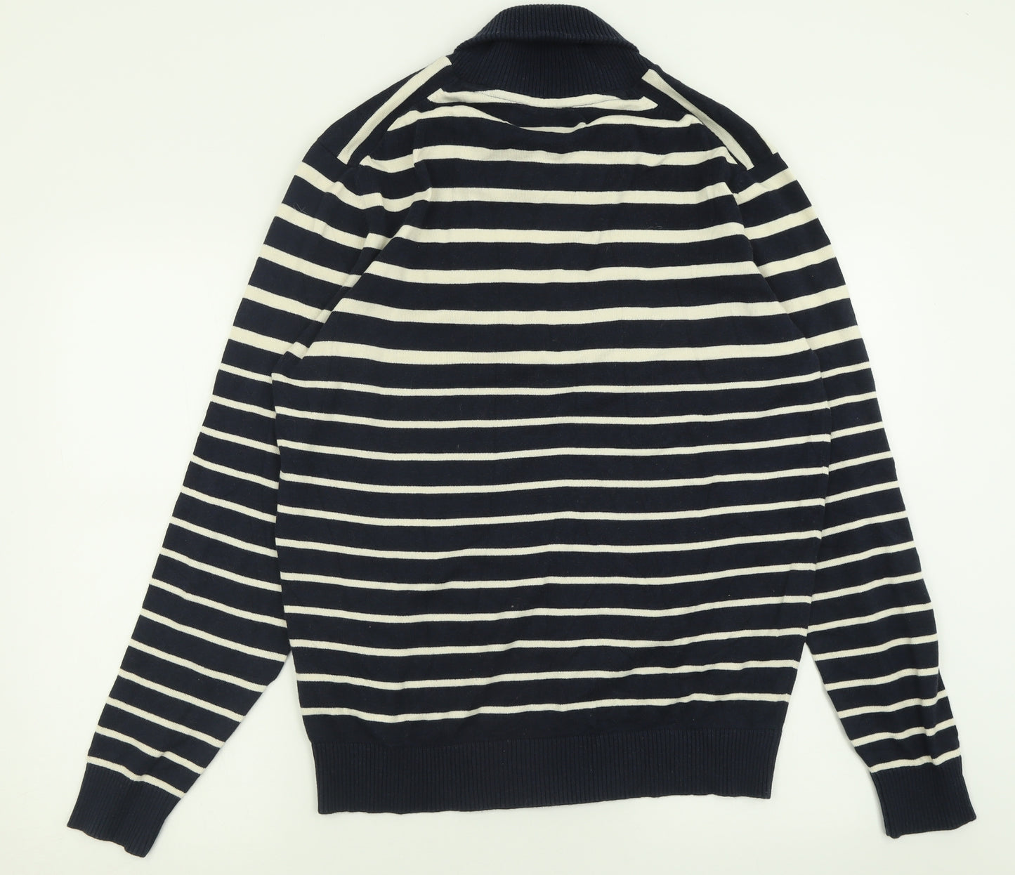 Angelo Letrico Mens Blue V-Neck Striped Cotton Pullover Jumper Size XL