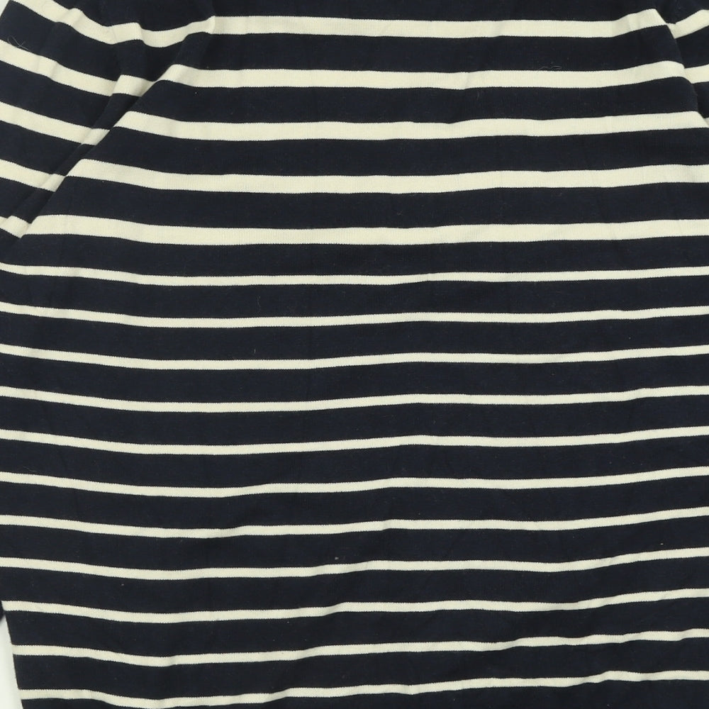 Angelo Letrico Mens Blue V-Neck Striped Cotton Pullover Jumper Size XL