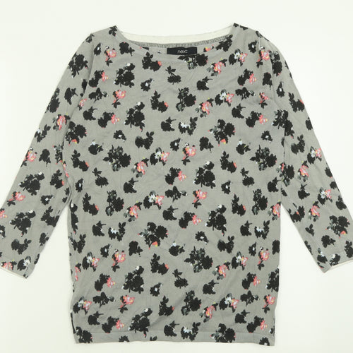NEXT Womens Grey Crew Neck Geometric Cotton Pullover Jumper Size 8