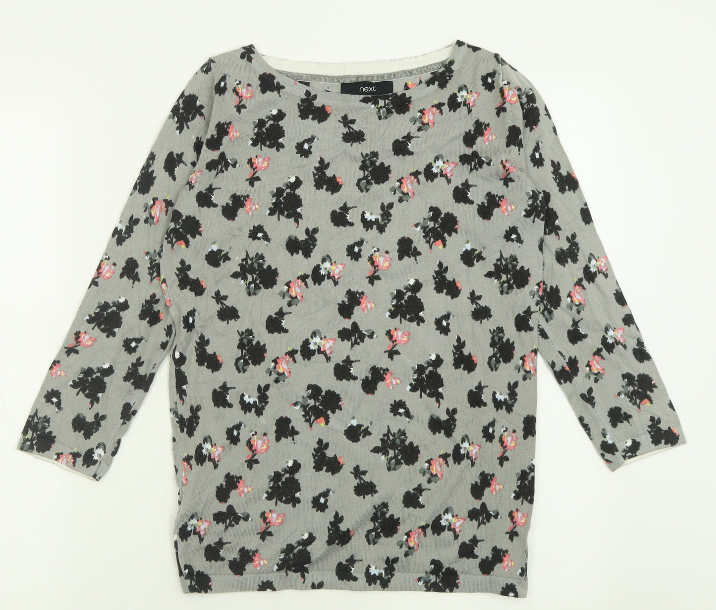 NEXT Womens Grey Crew Neck Geometric Cotton Pullover Jumper Size 8