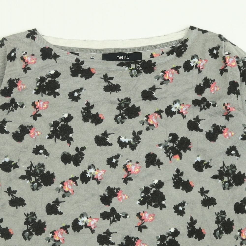 NEXT Womens Grey Crew Neck Geometric Cotton Pullover Jumper Size 8