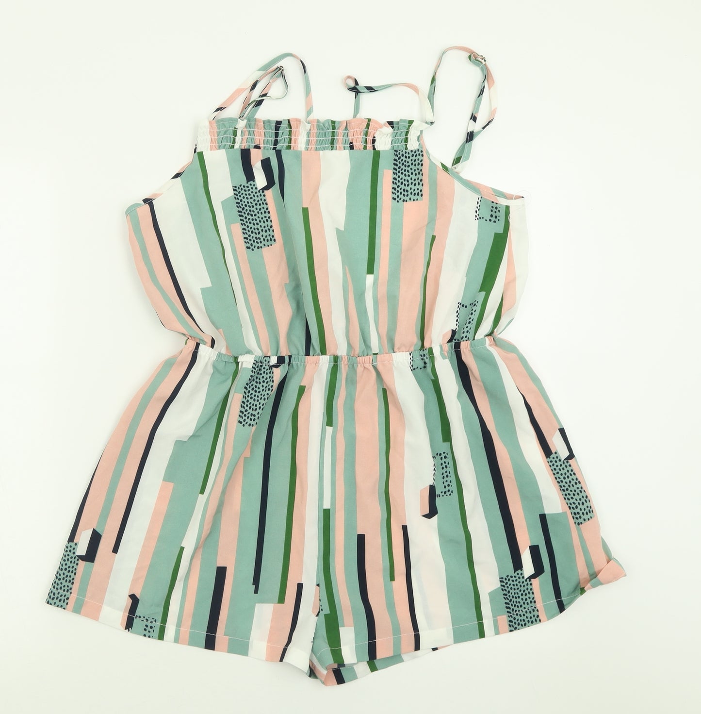 SheIn Womens Green Striped Polyester Playsuit One-Piece Size XL  Pullover