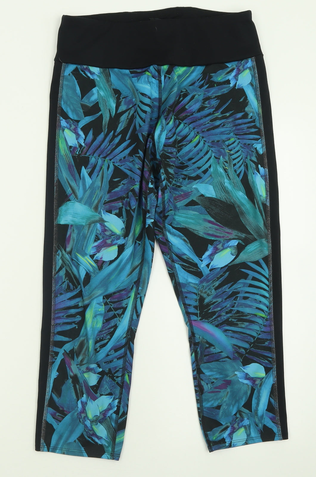 Marks and Spencer Womens Blue Geometric Polyester Cropped Leggings Size 14 L22 in Regular Pullover