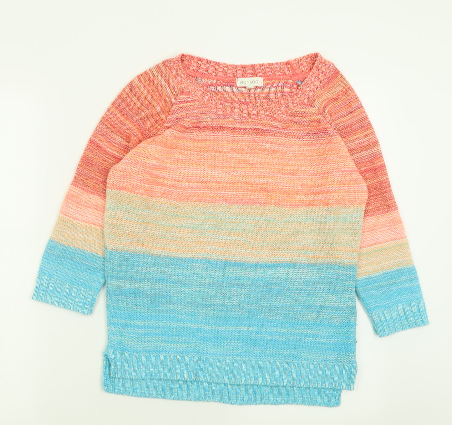 Monsoon Womens Multicoloured Crew Neck Striped Acrylic Pullover Jumper Size S