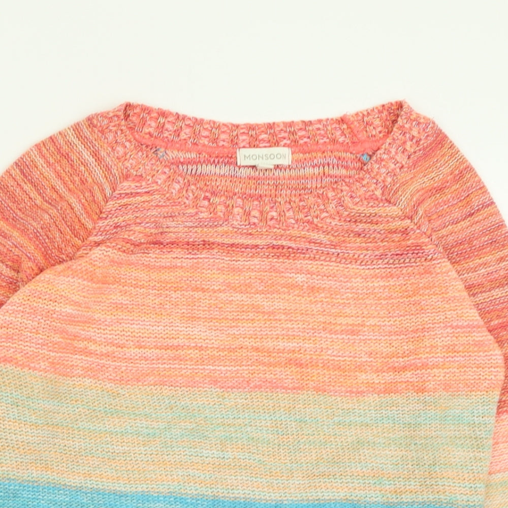Monsoon Womens Multicoloured Crew Neck Striped Acrylic Pullover Jumper Size S
