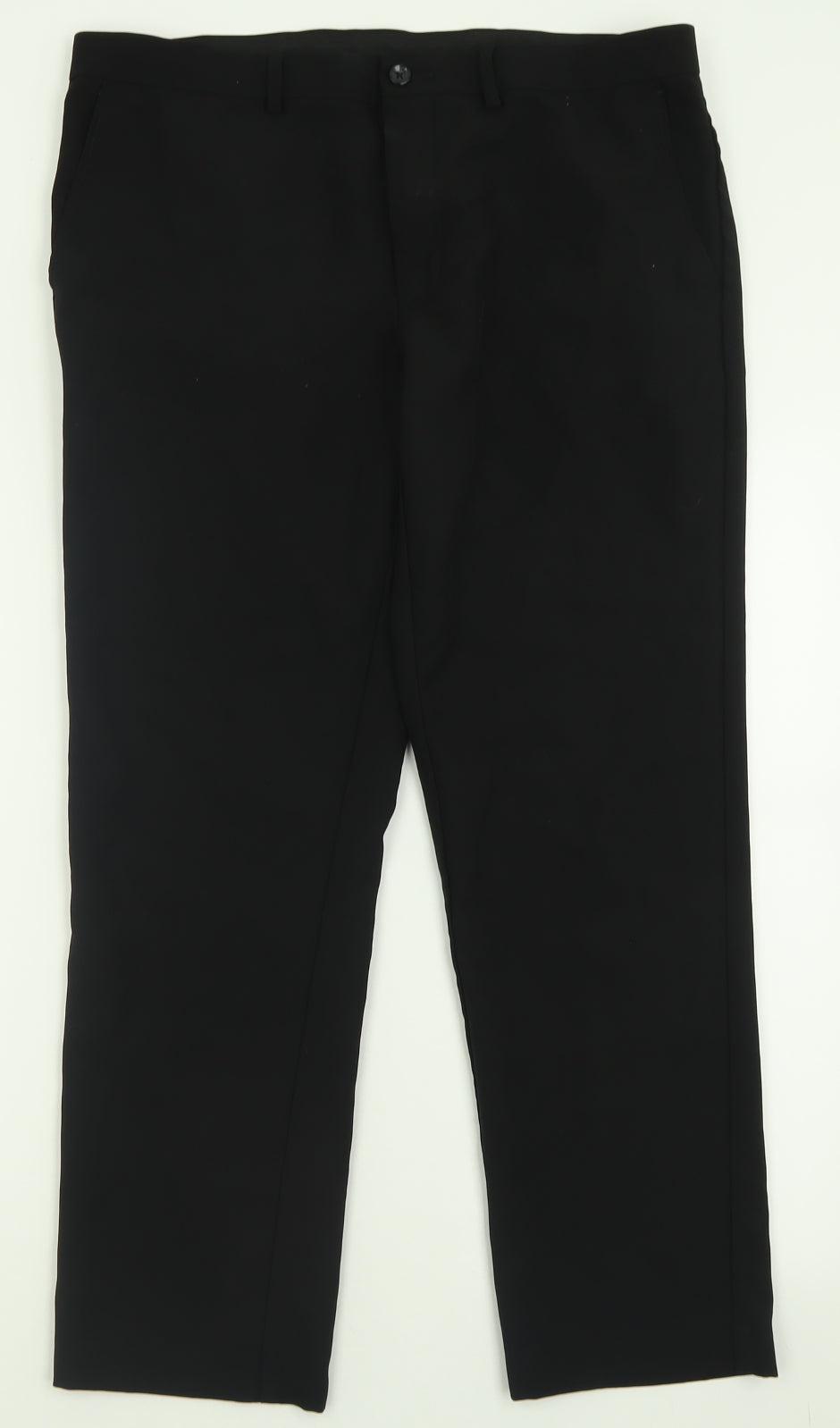 Marks and Spencer Mens Black  Polyester Trousers  Size 36 L29 in Slim Button - Short Leg